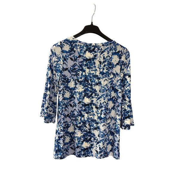 Lyssé Womens Indigo Floral 3/4 Sleeve Top Size S Blue White New - Picture 2 of 5
